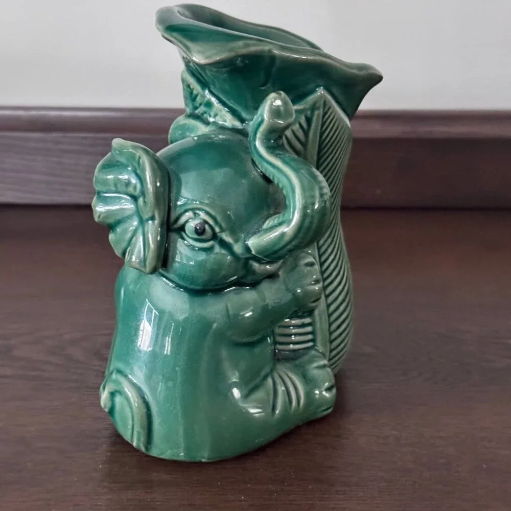 Adorable Ceramic Lucky Elephant Planter Vase in Emerald Green